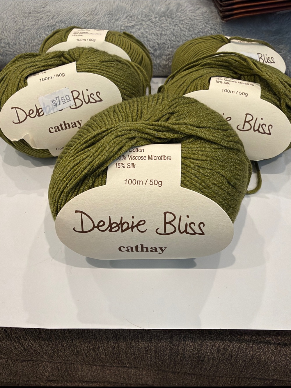 Debbie Bliss Cathay Yarn - olive green color 12006 - 5 skeins NWT